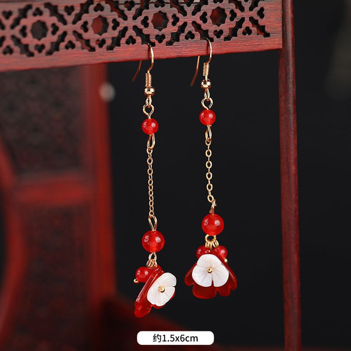 Boucles d'oreilles antiques en gros des femmes Red Agate Pearl Long JDC-ES-LUOX006