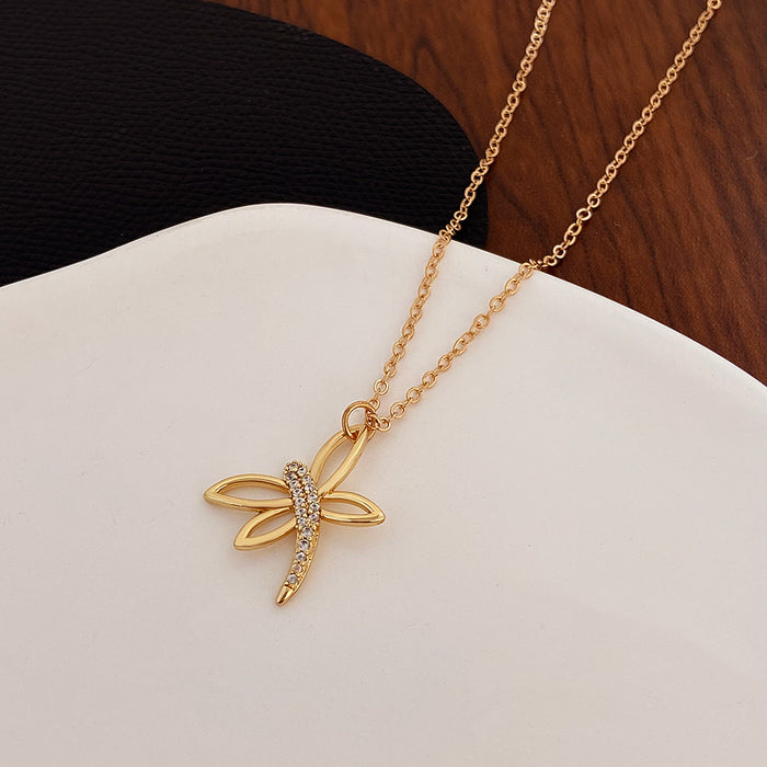 Wholesale Necklace Alloy Hollow Niche Design Micro Inlay Zircon Dragonfly Clavicle Chain JDC-NE-D052