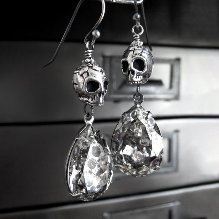 Wholesale alloy skull earrings water drop gemstones MOQ≥2 JDC-ES-Jugou005