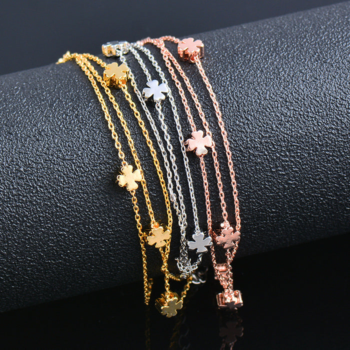 Wholesale Bracelet Alloy Cross Love Rose Gold Double Layer JDC-BT-KeMeng003