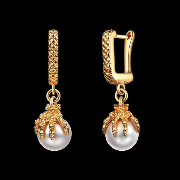 Jewelry WholesaleWholesale Dragon Claw Hip Hop Pearl Gold Plated Hipster Earrings JDC-ES-ZY008 Earrings 佐伊凯丽 %variant_option1% %variant_option2% %variant_option3%  Factory Price JoyasDeChina Joyas De China