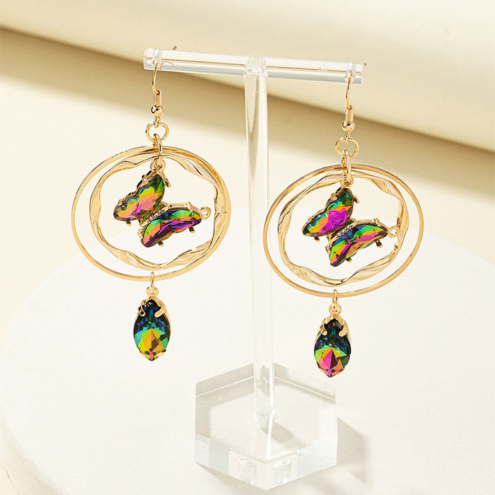 Wholesale Earrings Alloy Butterfly Powder Geometric Round Rotation JDC-ES-OuZ005