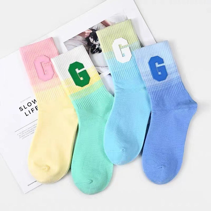 Wholesale mid tube socks gradient G letter sports socks JDC-SK-HuiLi006