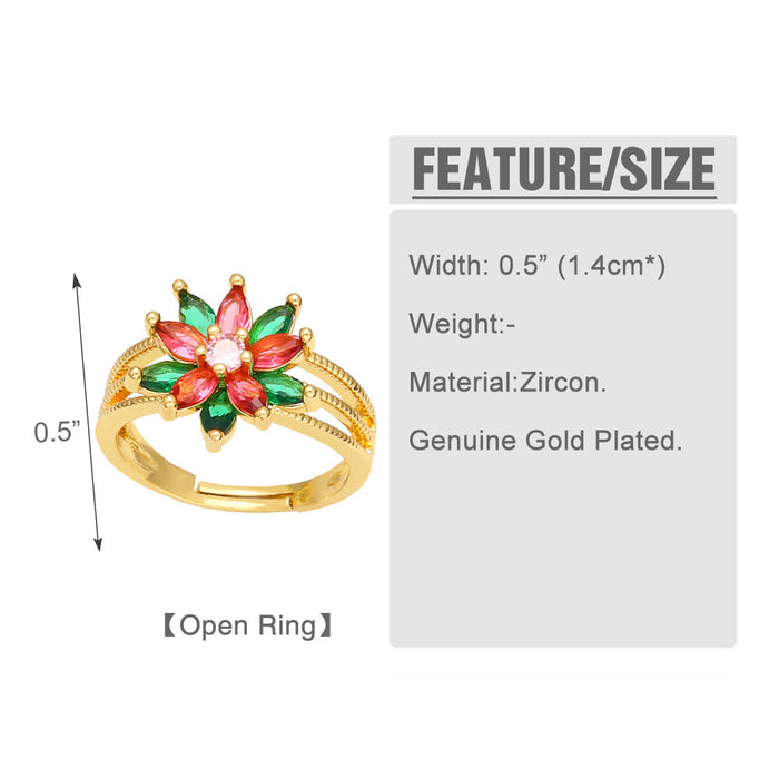 Wholesale Ring Copper Plated 18K Gold Zircon Flower Adjustable JDC-PREMAS-RS-010