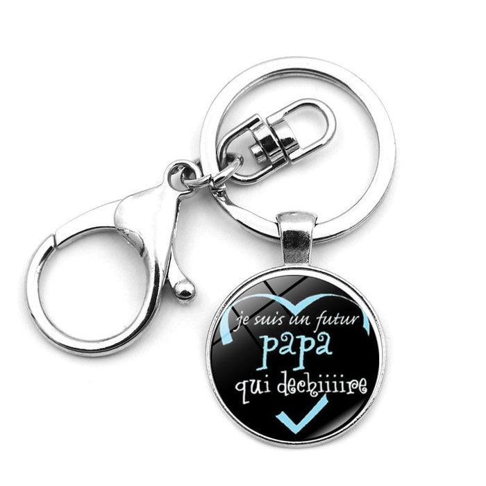 Wholesale Father's Day Gift Alloy Silver Plated Glass Gemstone Keychain JDC-KC-XuS013