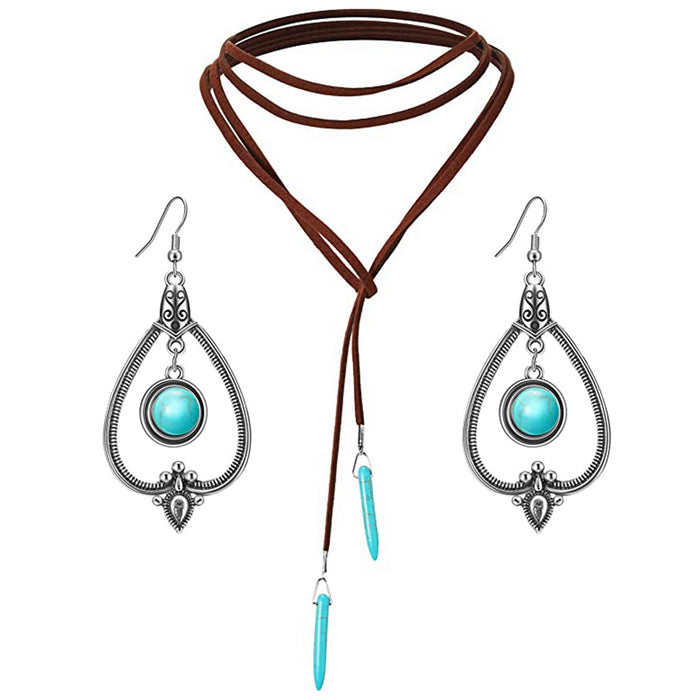 Wholesale Necklaces Alloy Turquoise Bohemian Ethnic Multilayer JDC-NE-ManY014