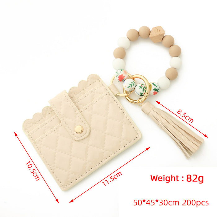 Wholesale Keychains Leather Silicone Bead Bracelet Card Holder Diamond JDC-KC-NuoYi011