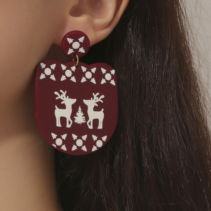 Wholesale Earrings Acrylic Printed Fawn and Snowflakes JDC-ES-ABL003