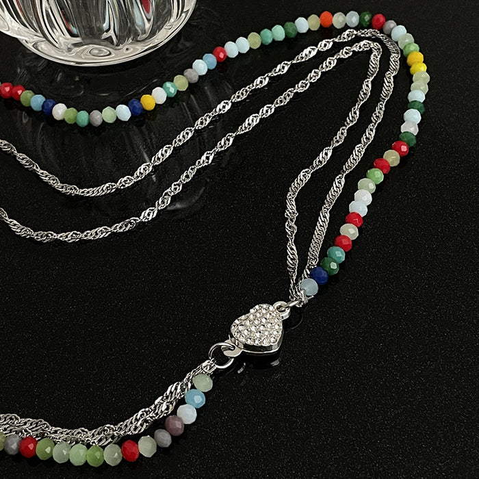 Wholesale Necklaces Titanium Alloy Colorful Beads Heart Necklace JDC-NE-AiY011