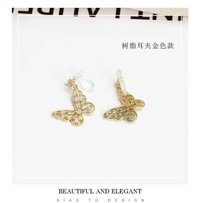 Wholesale Earrings Earrings Sterling Silver Pin Jewelry Butterfly Hollow Gold Plated Ear Clips JDC-ES-lianxin002