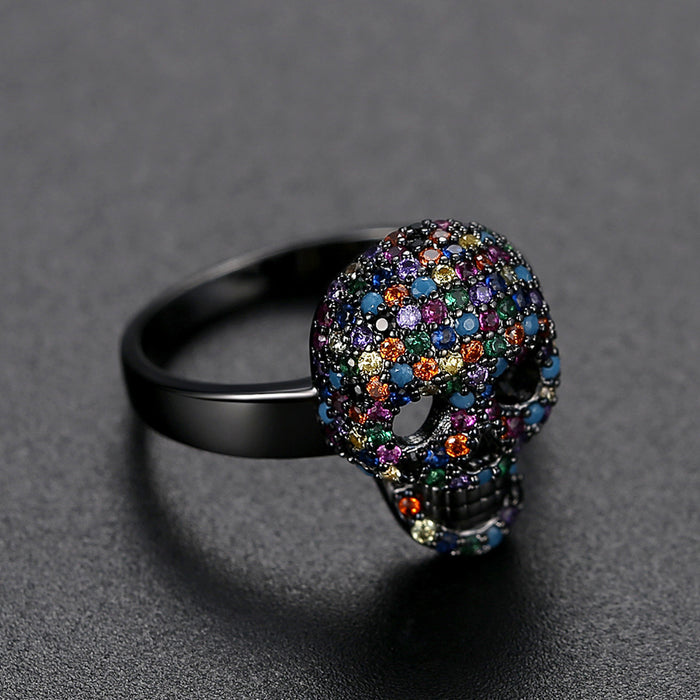 Wholesale Colored Diamond Zircon Skull Copper Ring JDC-RS-TianM001