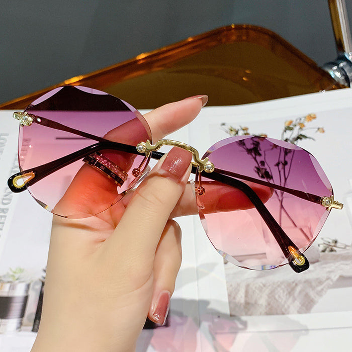 Wholesale polygonal sunglasses women's big face slim frameless trim JDC-SG-RSM002