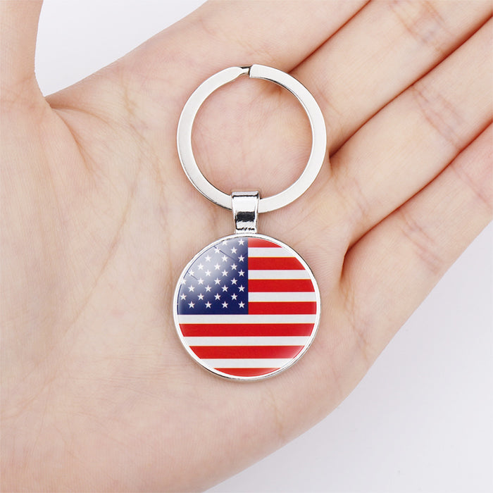 Vente en gros 4 juillet American Flag Independence Day Time Gemstone Ally Glass Keychain JDC-KC-Dingx014