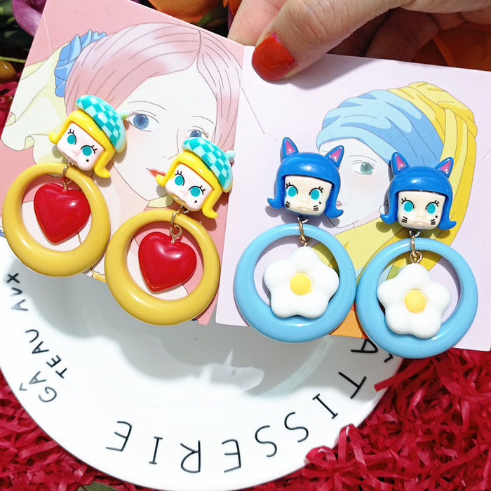 Wholesale Earrings Resin Cute Cartoon Oval Love Heart (M) JDC-ES-Xingj020