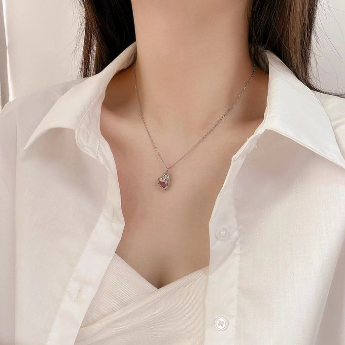 Wholesale Necklace Alloy Pink Love Zircon Pendant Irregular MOQ≥2 JDC-NE-GSLD005