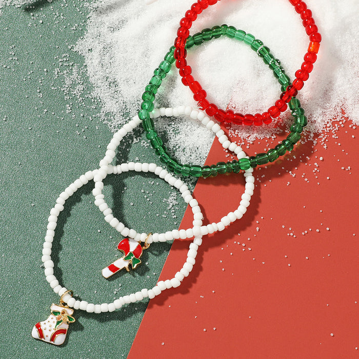 Wholesale Christmas Cane Bracelet Set Colorful Rice Beads JDC-BT-D088