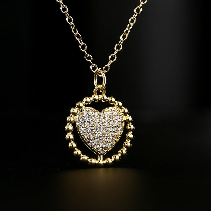 Wholesale Copper 18K Gold Clavicle Chain Micro Inlaid Zircon Love Pendant Necklace JDC-NE-AG154