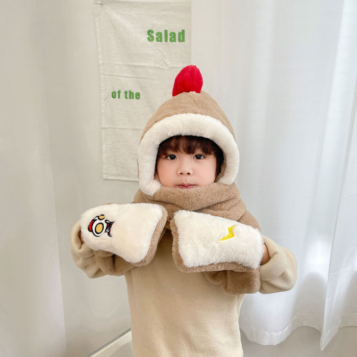 Bufanda al por mayor de la tela de espesor de poliéster sombreros para niños Guantes de guantes tres usos otoño invierno cálido jdc-sf-lewan002