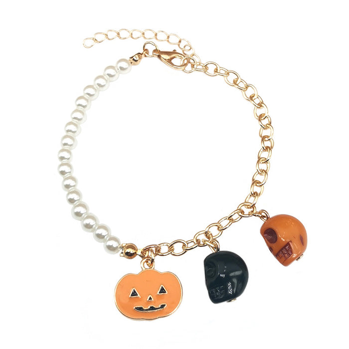Wholesale Bracelet Alloy Skull Pendant Halloween Beaded MOQ≥2 JDC-BT-HaoL019