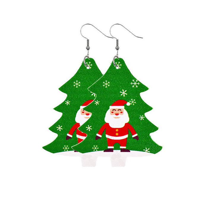 Wholesale Earrings Leather Christmas Tree Snowman Hat MOQ≥2 JDC-ES-ZL025
