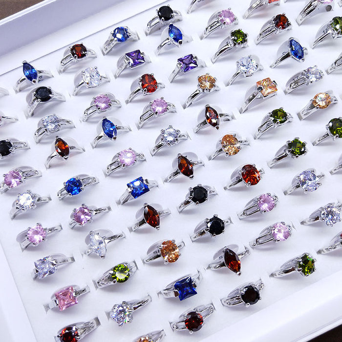 Wholesale Random Colored Zircon Crystal Alloy Rings JDC-RS-KuaH003