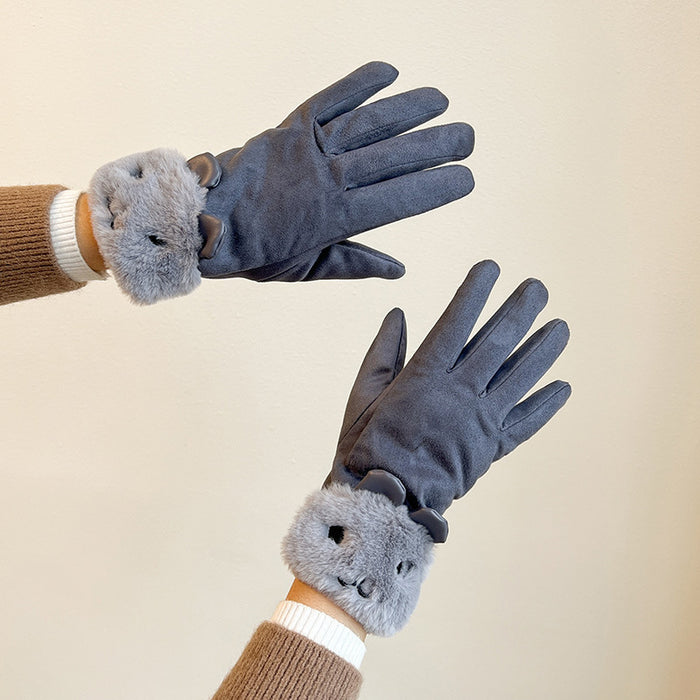 Wholesale Gloves Acrylic Autumn Winter Plus Velvet Cute Rabbit Touch Screen MOQ≥2 JDC-GS-JingZ005
