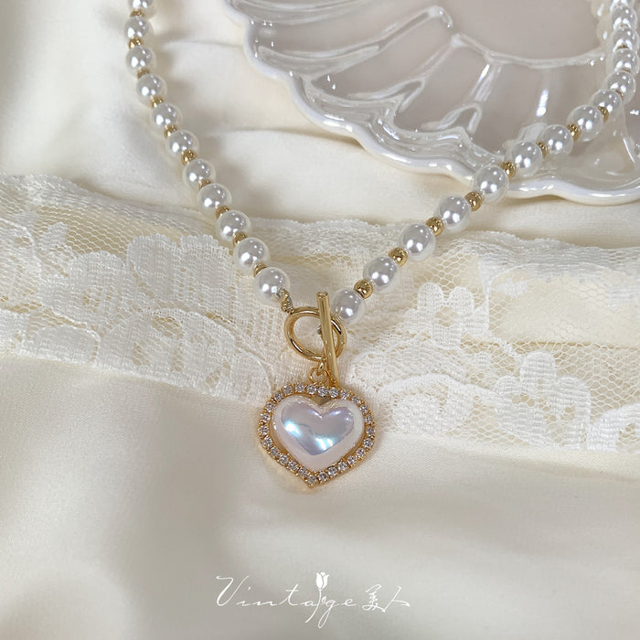 Collar de aleación al por mayor IMITICIÓN Pearl Love Collar JDC-Ne-Qianpin001