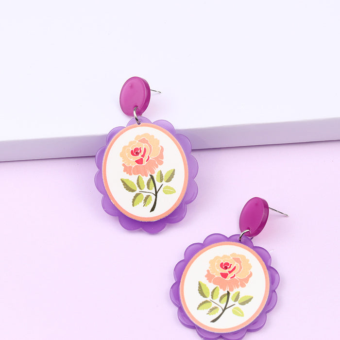 Wholesale love oval rose flower grass earrings fashion acrylic JDC-ES-DUAI015