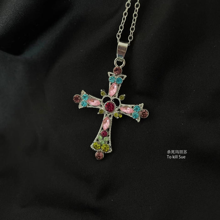 Wholesale Necklaces Alloy Color Zircon Cross Heart Pink Purple Y2K JDC-NE-WuM001