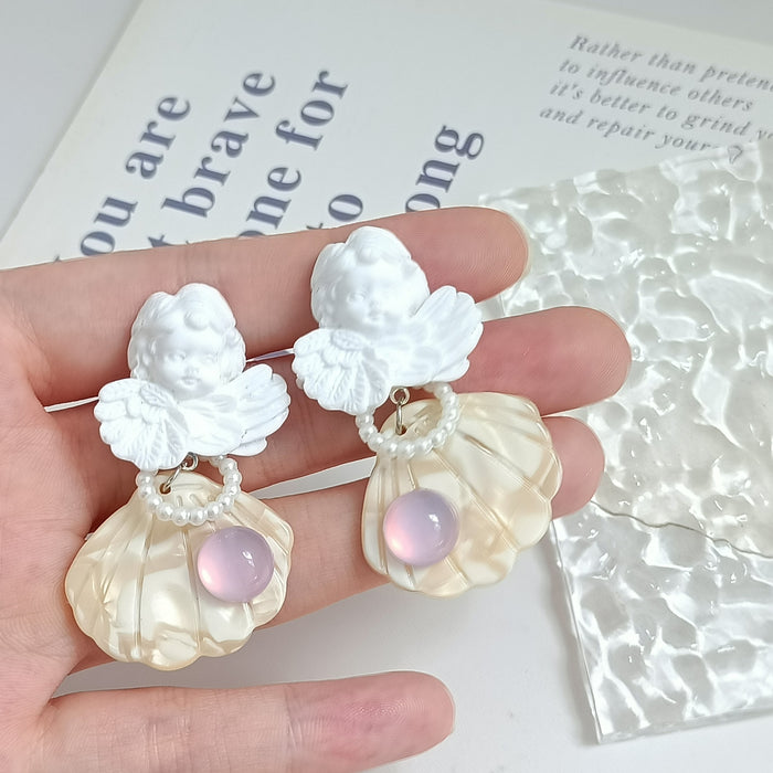 Wholesale S925 Silver Baroque Resin Shell Angel Pearl Earrings JDC-ES-MISUI002