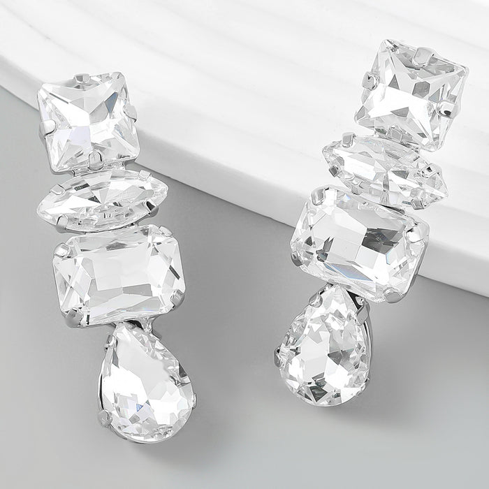 Pendientes geométricos al por mayor Diamante de vidrio de aleación JDC-ES-JL1088