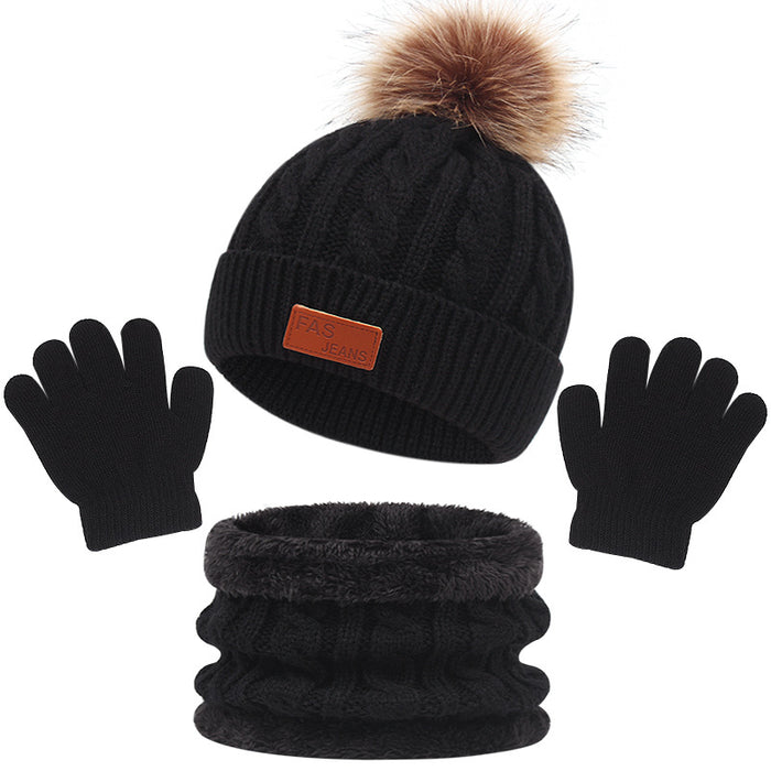 Wholesale Hat Acrylic Kids Fleece Warm Knitted Neck Gloves 3pcs Set JDC-FH-ShengS001
