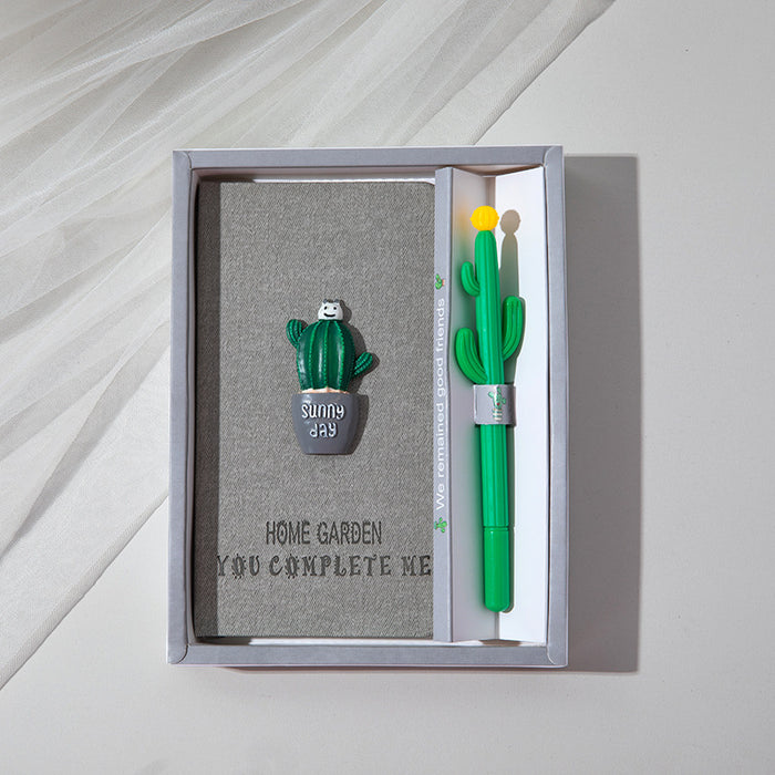 Wholesale Notebook Paper Cactus Ballpoint Pen Gift Set MOQ≥2 JDC-NK-Qiniu006