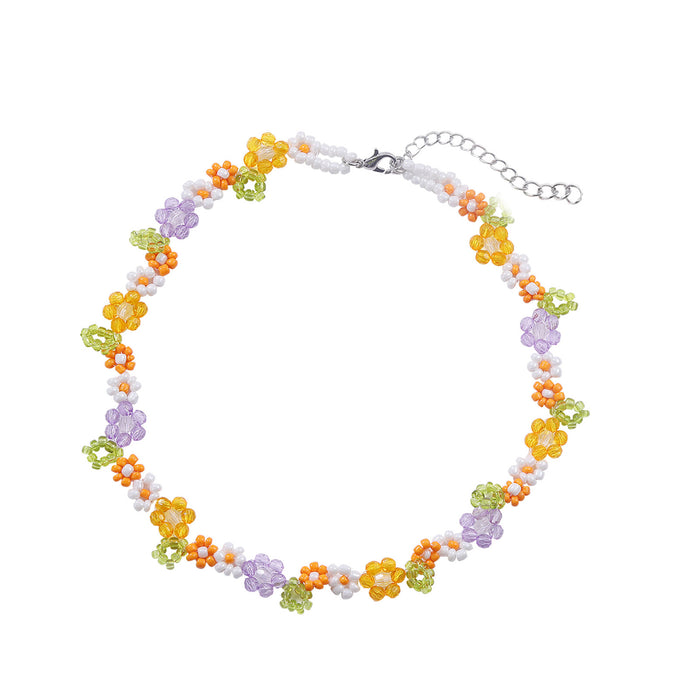 Wholesale Hand Beaded Colorful Crystal Rice Beads Daisy Necklace Bracelet Set JDC-BT-SYu002