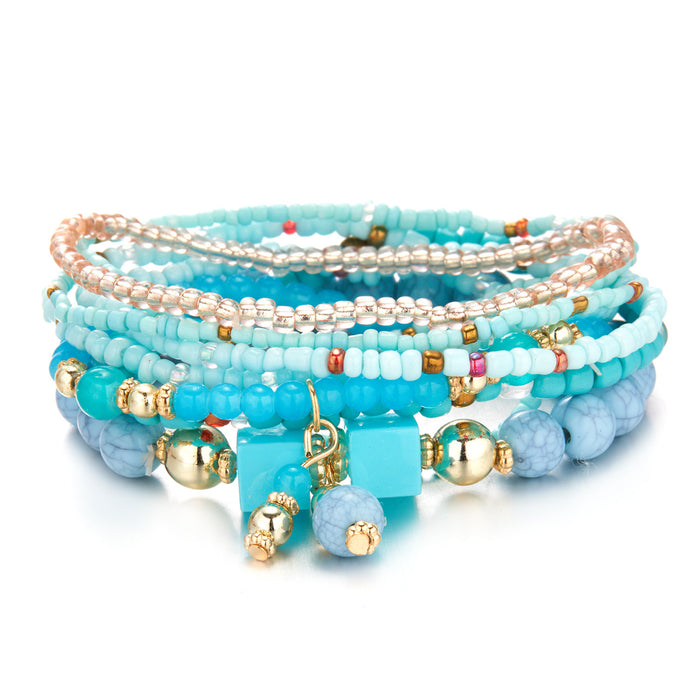 Wholesale Multilayer Rice Bead Bracelet Creative Turquoise Stretch Beads JDC-BT-YingH003