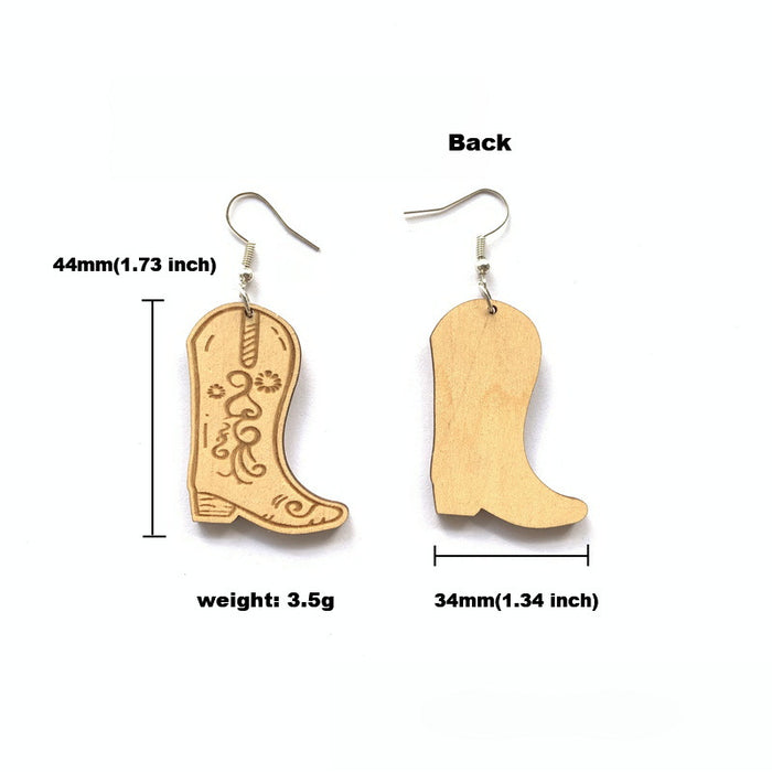 Wholesale Earring Wooden Cute Western Cowboy Carving Boots JDC-ES-Xuep089