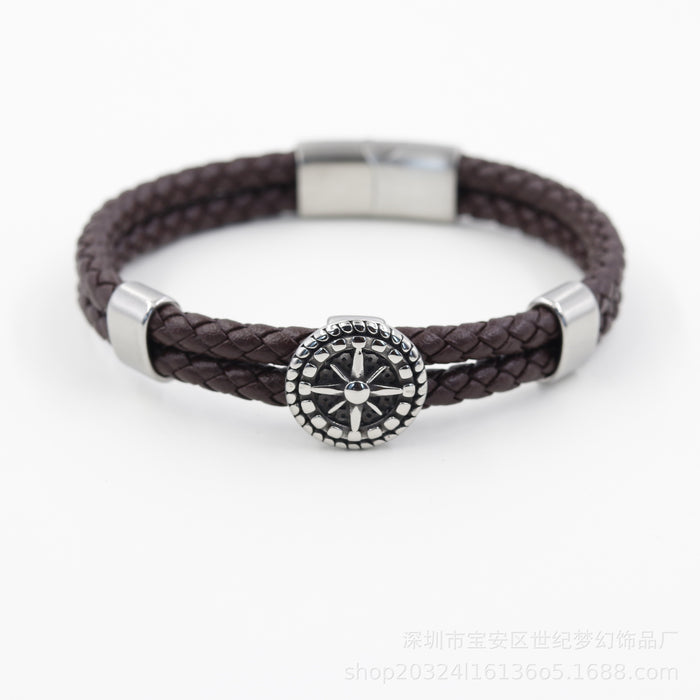Wholesale Bracelet Stainless Steel Navy Anchor Braided Leather Cord JDC-BT-SJMH003