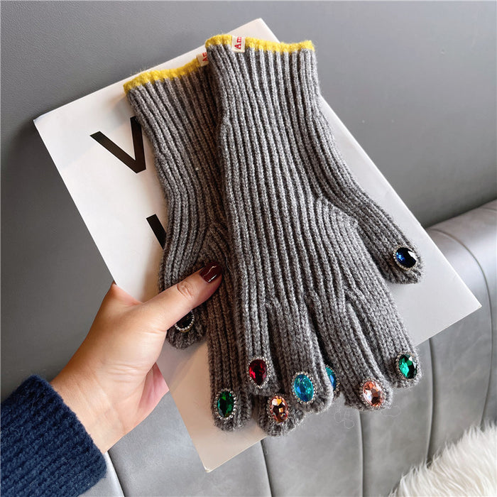 Wholesale Gloves Polyester Warm Split Finger Rhinestone Knit Gloves JDC-GS-YaoY001