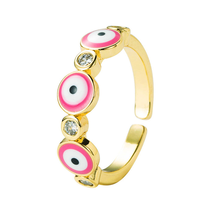 Wholesale Ring Copper Zircon Devil's Eye Oil Color Adjustable MOQ≥2 JDC-RS-ShangY002
