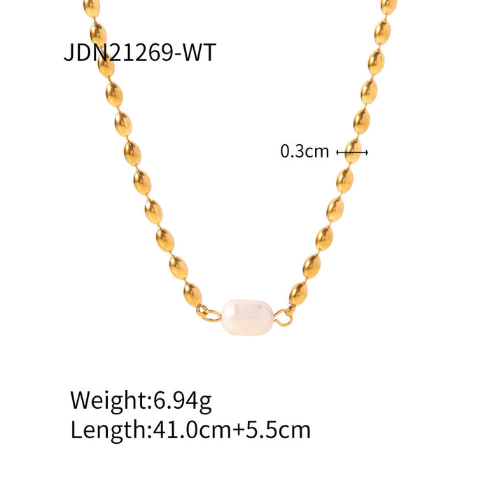 Collares al por mayor Color de acero inoxidable Pearl Natural Freshwater Pearl Oval JDC-Ne-JD029