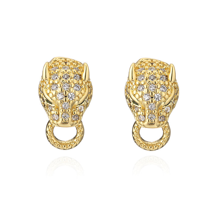 Wholesale Earrings Copper Real Gold Plated Micro Set Zircon Leopard JDC-ES-PREMAG012