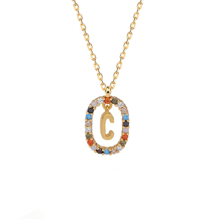 Wholesale Necklace Silver 26 Letter Color Zirconium Clavicle Chain JDC-NE-YuanF002