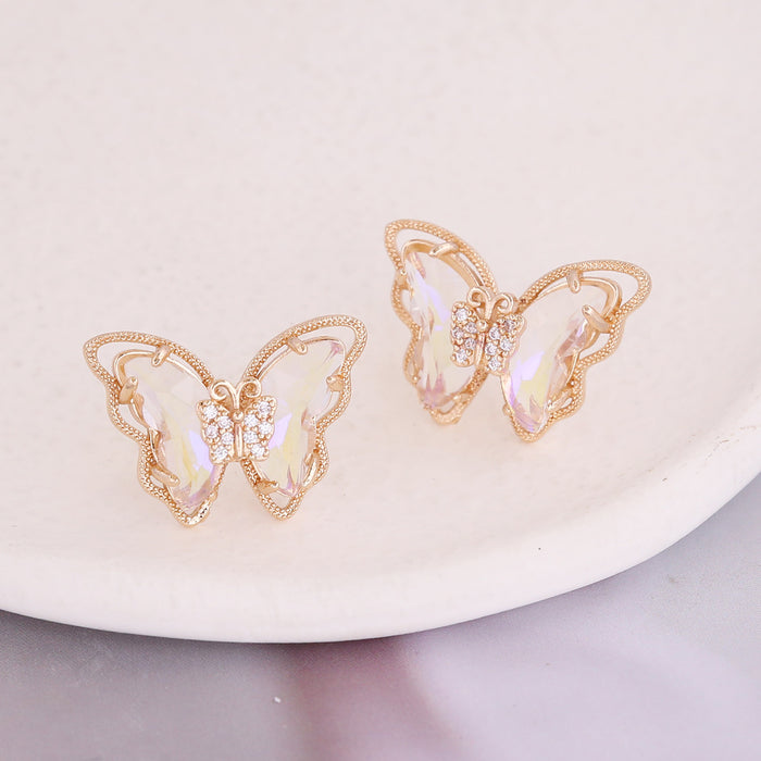 Wholesale 925 Silver Needle Glass Copper Gradient Butterfly Stud Earrings JDC-ES-Bingm016