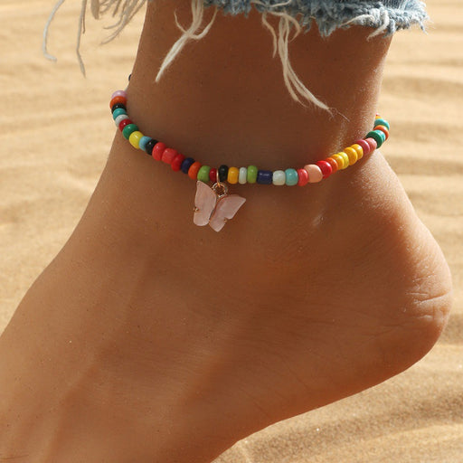 Jewelry WholesaleWholesale Colorful Beaded Anklet Summer Boho Butterfly Rice Bead Anklet MOQ≥2 JDC-AS-RuiP007 Anklets 瑞普 %variant_option1% %variant_option2% %variant_option3%  Factory Price JoyasDeChina Joyas De China
