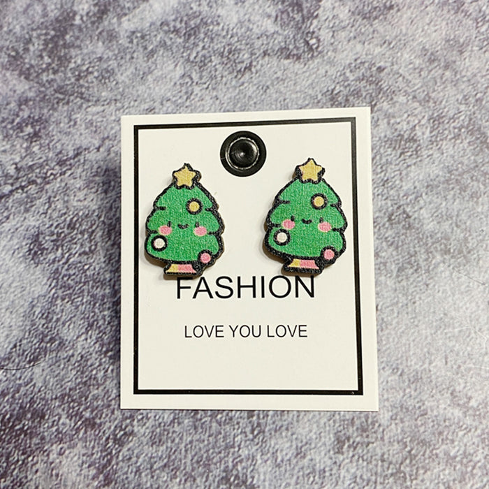 Wholesale Earring Wooden Christmas Tree Snowman MOQ≥2 JDC-ES-Qunyi021