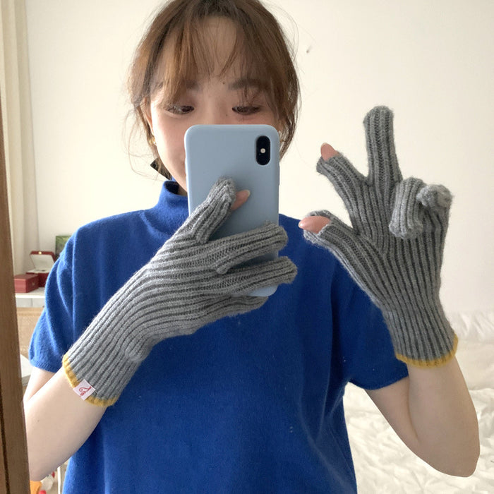 Wholesale Gloves Imitation Wool Thick Velvet Cycling Knit Show Half Finger Touch Screen JDC-GS-YanD003