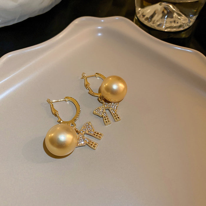 Wholesale Pearl Diamond Zircon Bow Alloy Earrings JDC-ES-Fengm070