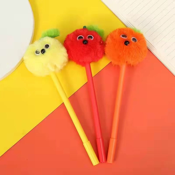 Wholesale Ballpoint Pen Plastic Cute Fruit Emoji Fluffy Ball 16pcs JDC-BP-ShuY001