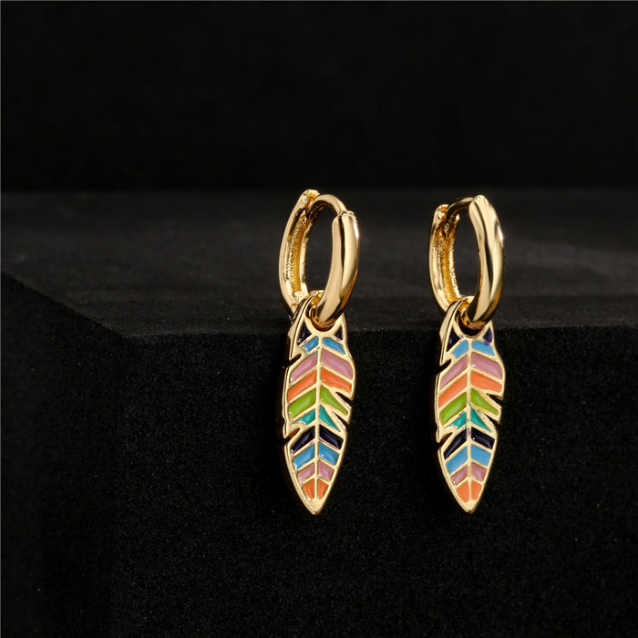 Wholesale Earrings Copper Plated Enamel Vintage Colored Leaves JDC-ES-PREMAG004