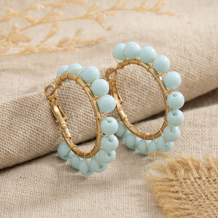 Wholesale earrings alloy beaded braid exaggerated MOQ≥3 JDC-ES-KaiQ043